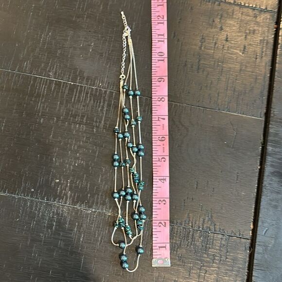 RMN Multi Strand Blue Shimmer Shine Faux Pearl Silver Necklace​​ - Picture 7 of 8